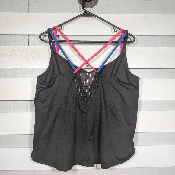 Lucky in Love Neon Lights Let it Glow Tank Top Womens XL built in bra black Cami - Picture 3 of 10